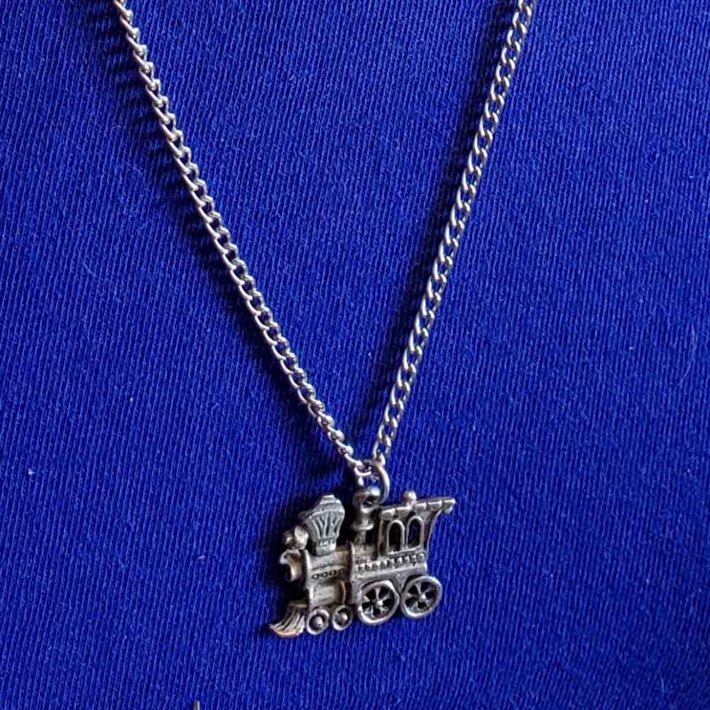 24" Silver Tone Railroad Train Pendant Necklace
